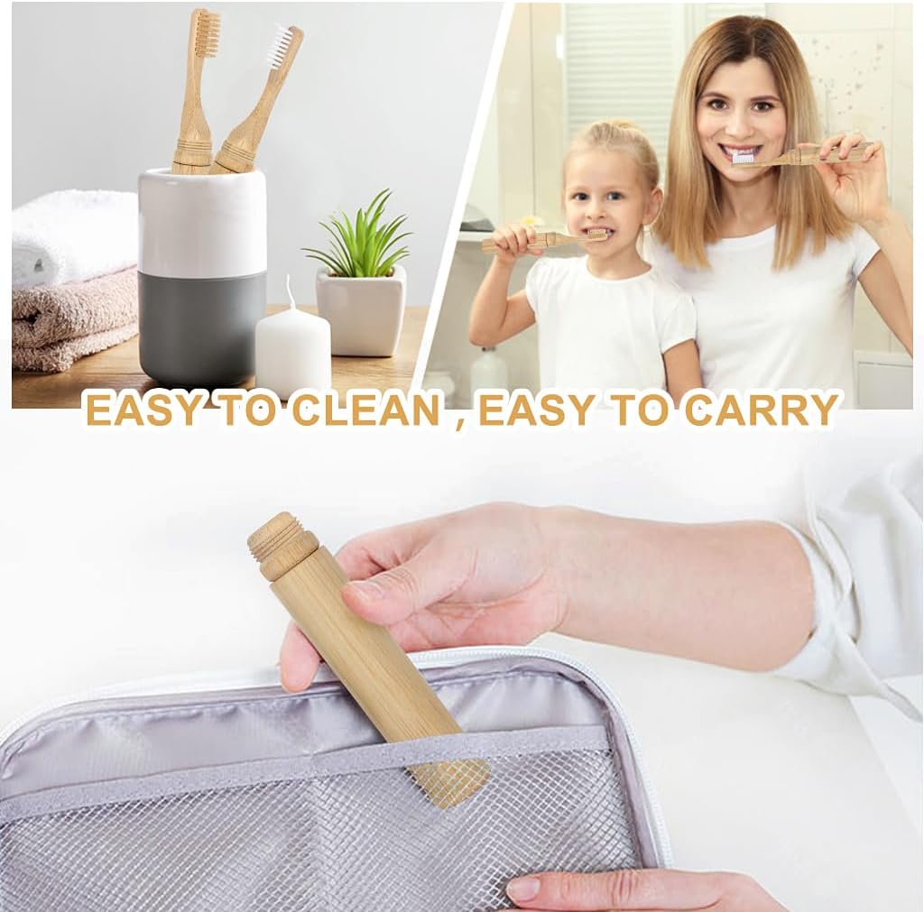SWKJ Foldable Bamboo Toothbrushes | Soft Bristle | Travel-Ready | 2-Pack