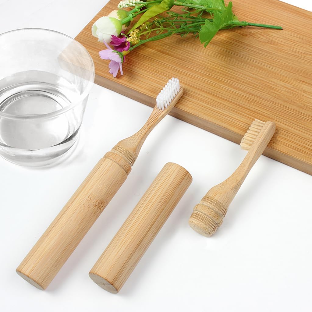 SWKJ Foldable Bamboo Toothbrushes | Soft Bristle | Travel-Ready | 2-Pack