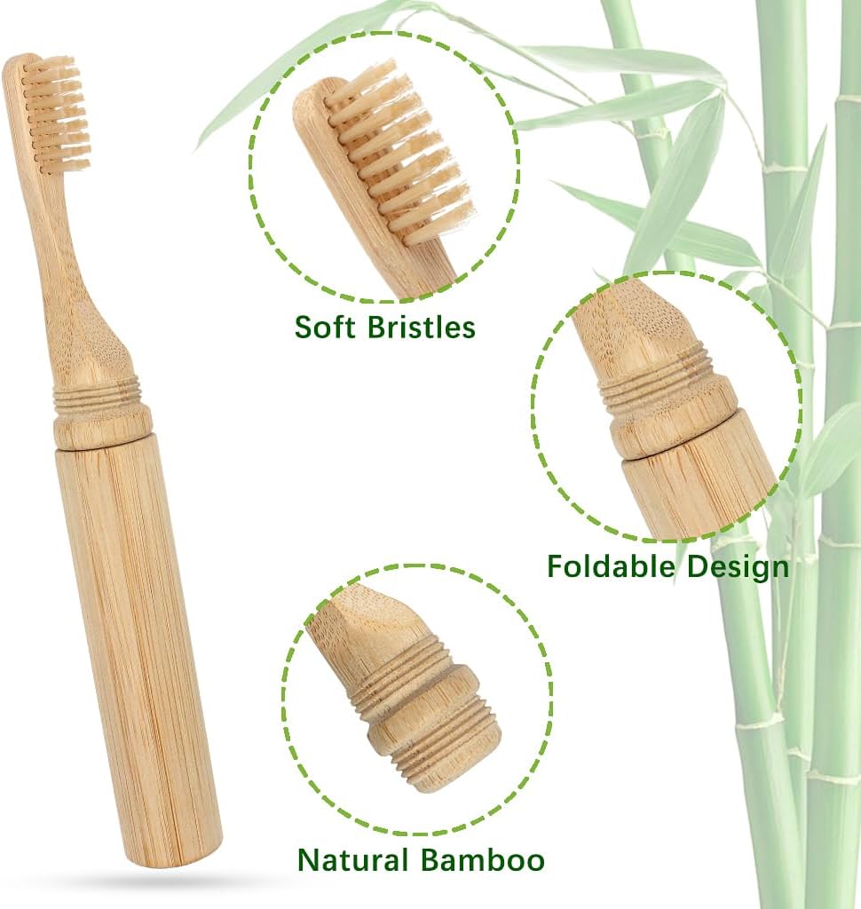 SWKJ Foldable Bamboo Toothbrushes | Soft Bristle | Travel-Ready | 2-Pack