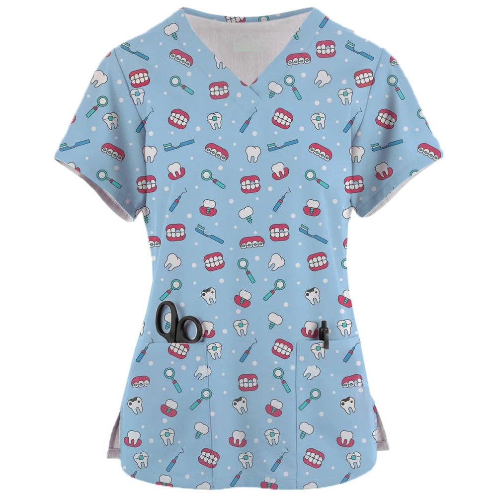 Teeth Print Scrub Top - Fun Dental Uniform for Healthcare Professionals