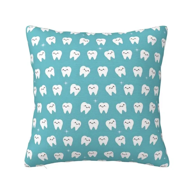 Custom Kawaii Healthy Teeth Pattern Tooth Throw Pillow Case Care Dental Health Nordic Cushion Cover Velvet Pillowcase