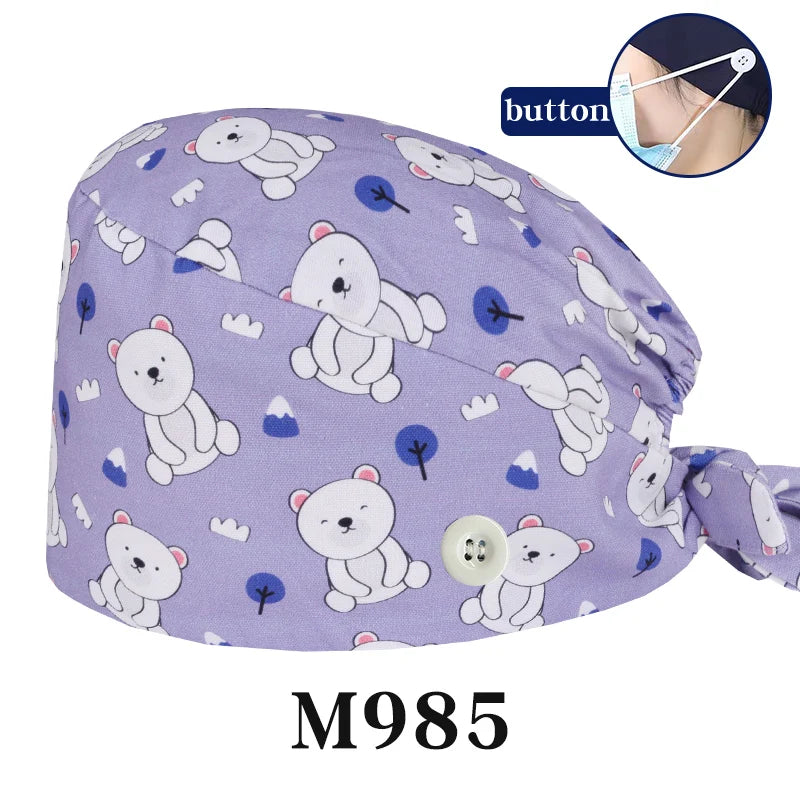 Tooth Fairy Scrub Caps for Man Woman Long Hair Adjustable Skullcap Beauty Salon Vet Working Hats with Bottons M981
