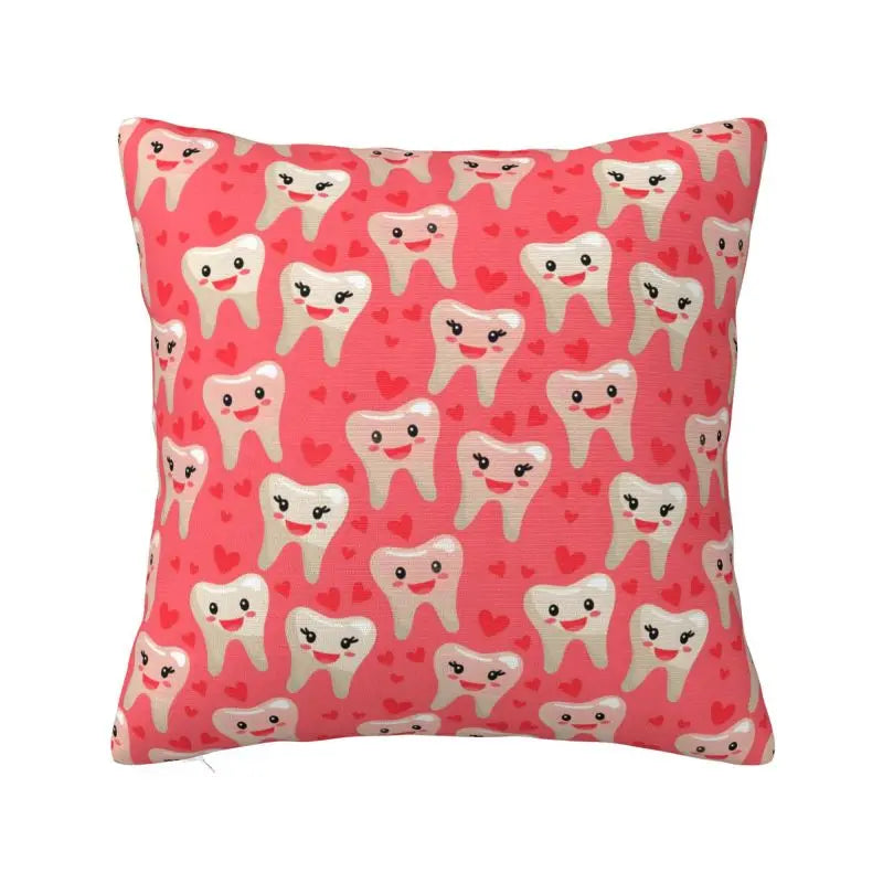 Custom Kawaii Healthy Teeth Pattern Tooth Throw Pillow Case Care Dental Health Nordic Cushion Cover Velvet Pillowcase