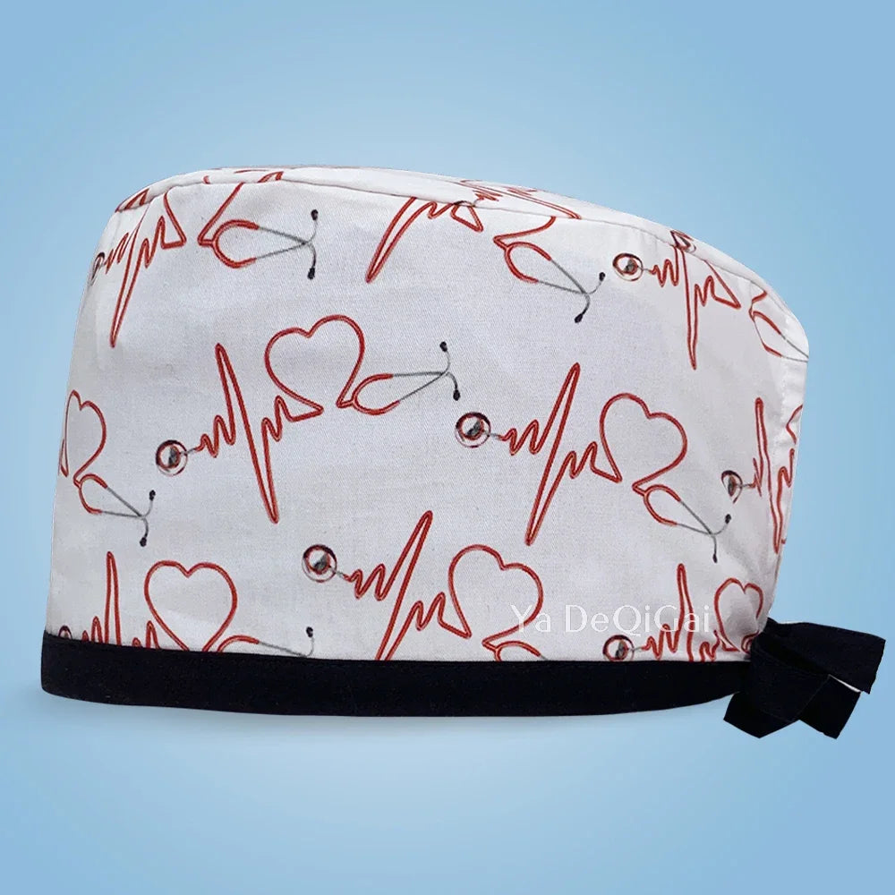 Unisex Pet Clinic Hats High Quality Tooth Print Dental Clinic Scrub Cap Breathable Medical Work Cap Cotton Nursing Hat Wholesale