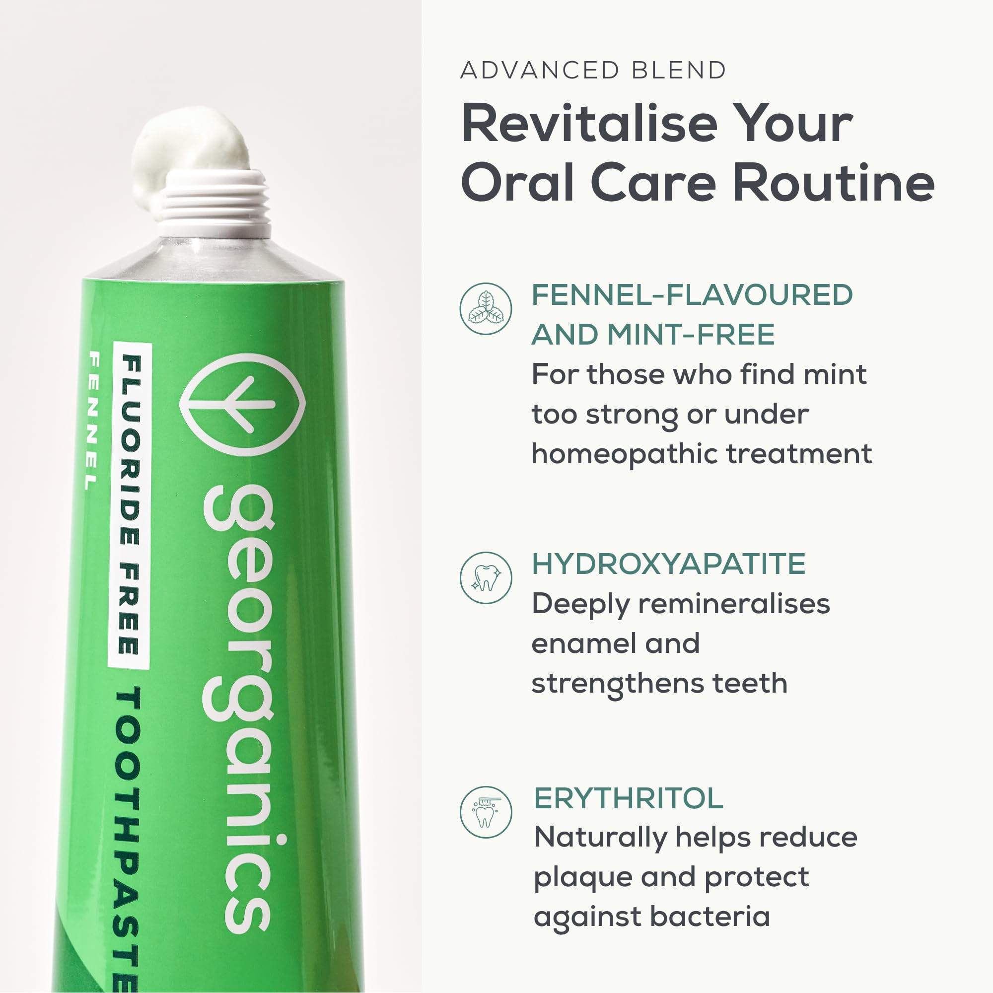 Georganics Natural Fennel Toothpaste – 75ml – Mint-Free – Fluoride-Free with Hydroxyapatite for Enamel Care – Vegan & Plastic-Free
