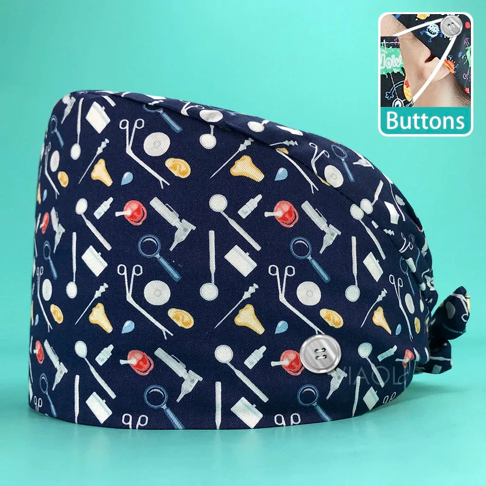 Dental Tooth Pattern Scrub Cap - Professional Surgical Hat for Women