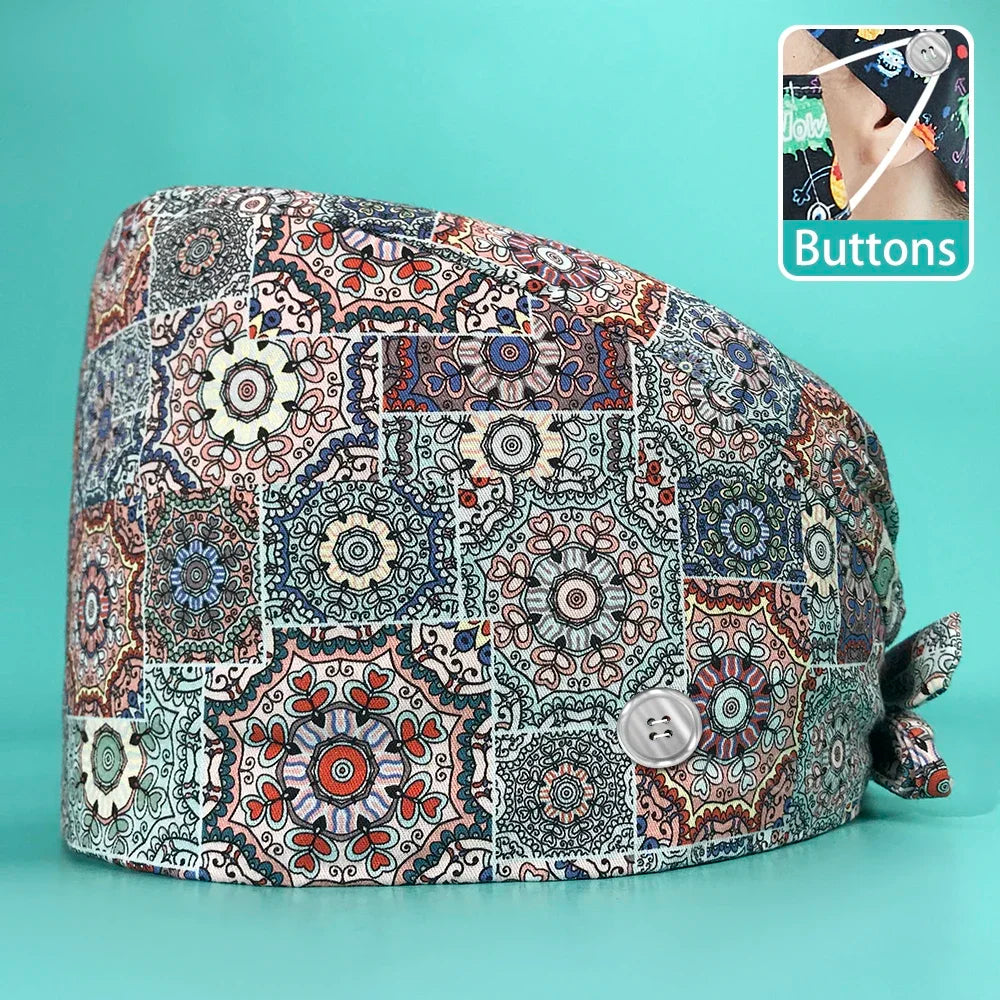 Dental Tooth Pattern Scrub Cap - Professional Surgical Hat for Women
