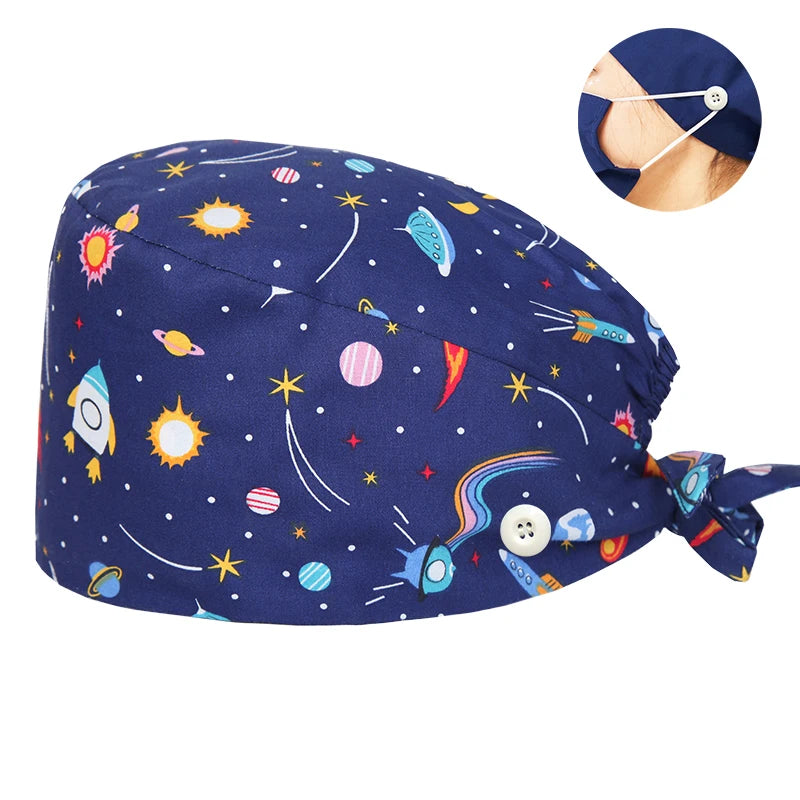 Tooth Print Surgical Scrub Caps Medical Nurse Work Hat Women Men Adjustable Nursing Doctor Dental Cap