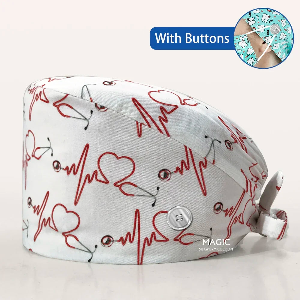 Tooth Printing Adjustable medical Hats Dental Hospital Scrubs Caps Unisex Tie Back Cartoon Scrubs Hats Health nursing Work Hats