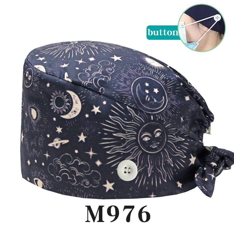 Tooth Fairy Scrub Caps for Man Woman Long Hair Adjustable Skullcap Beauty Salon Vet Working Hats with Bottons M981