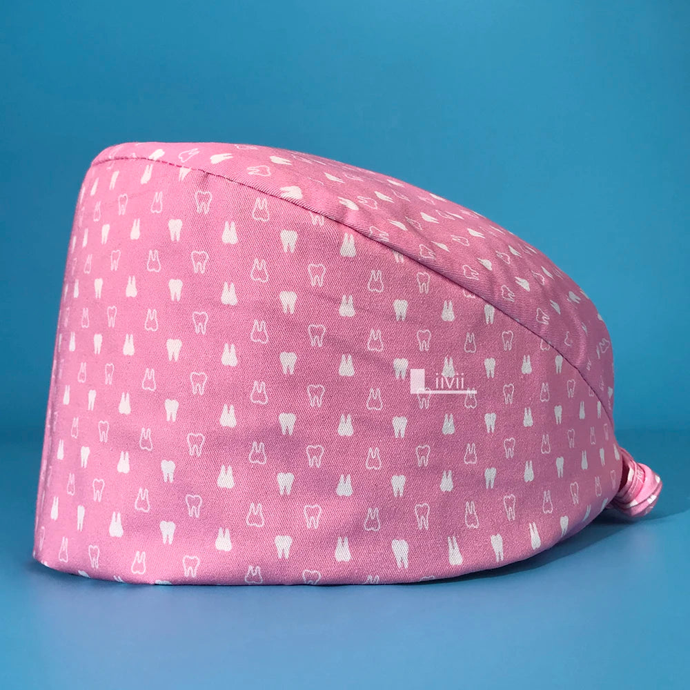 Tooth Print Scrub Cap - Breathable Cotton Nursing Hat for Dental Clinics