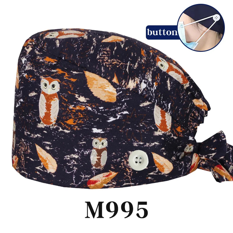 Tooth Fairy Scrub Caps for Man Woman Long Hair Adjustable Skullcap Beauty Salon Vet Working Hats with Bottons M981