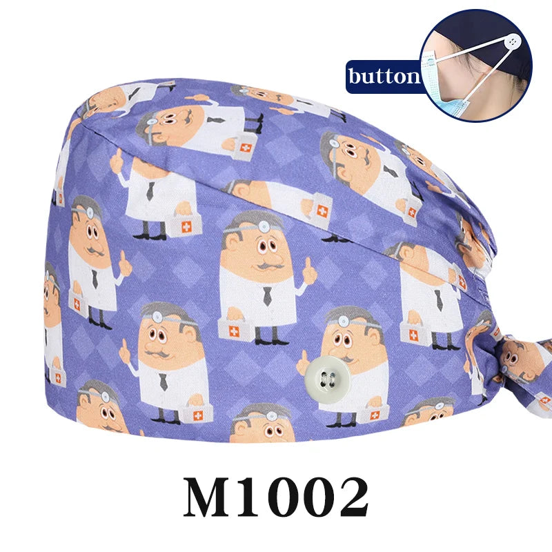 Tooth Fairy Scrub Caps for Man Woman Long Hair Adjustable Skullcap Beauty Salon Vet Working Hats with Bottons M981
