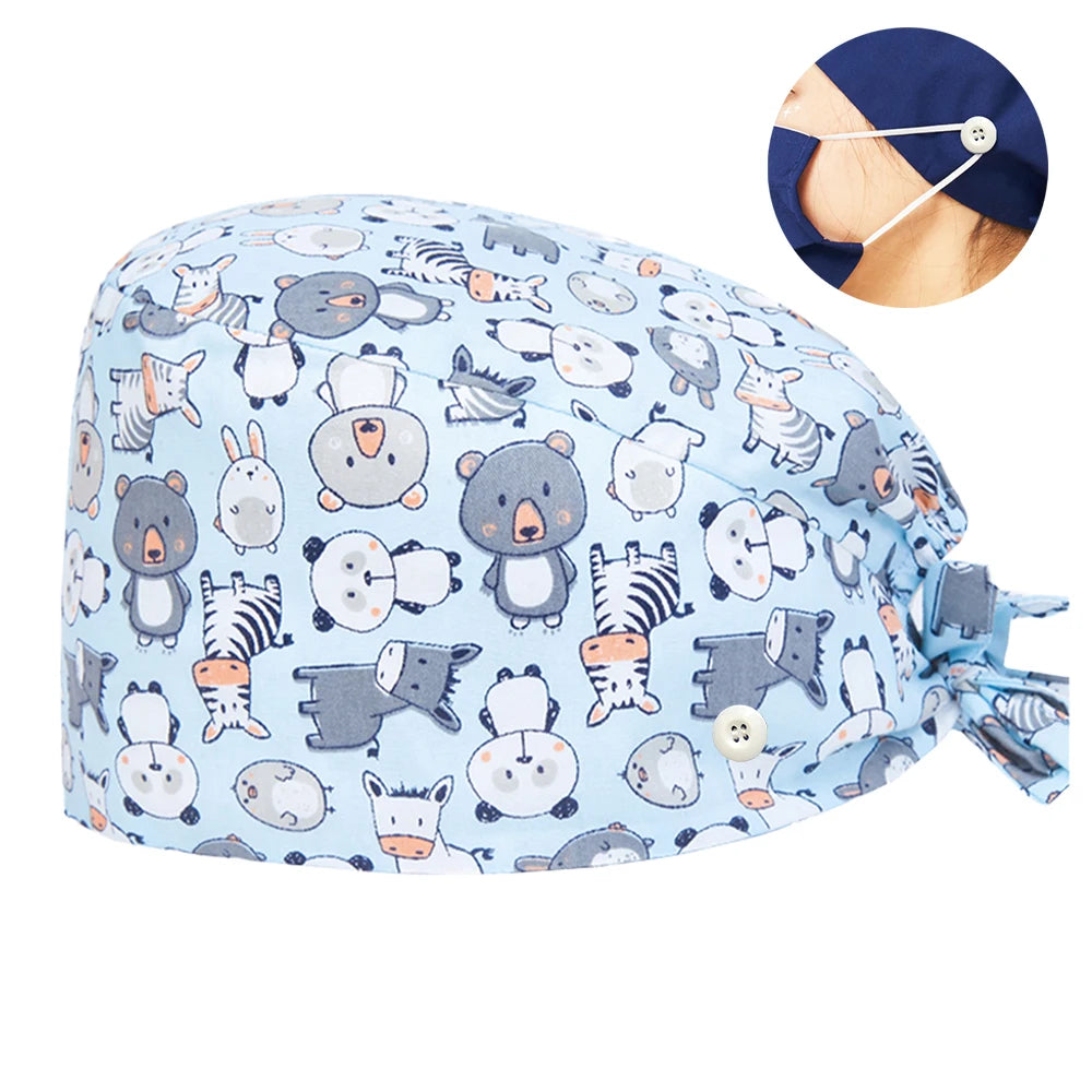 Tooth Print Surgical Scrub Caps Medical Nurse Work Hat Women Men Adjustable Nursing Doctor Dental Cap