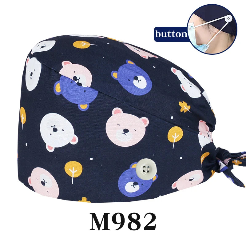 Tooth Fairy Scrub Caps for Man Woman Long Hair Adjustable Skullcap Beauty Salon Vet Working Hats with Bottons M981