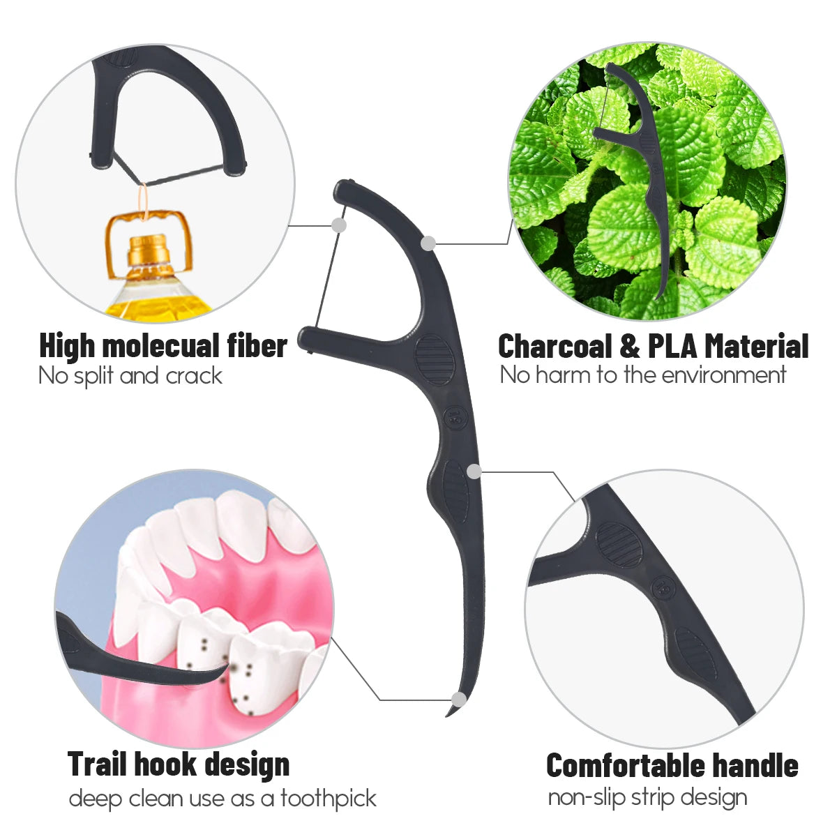 Disposable Dental Floss Picks - 50 Pack Interdental Cleaners with Handle