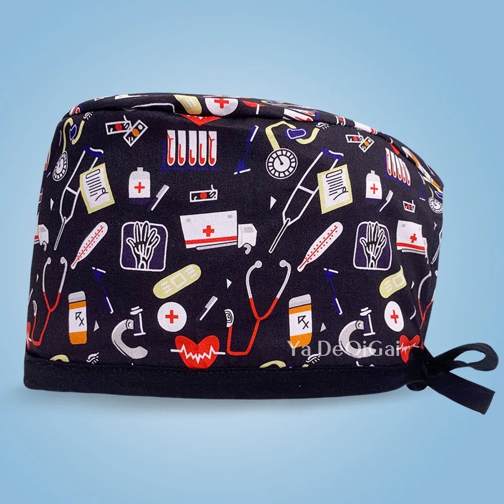 Unisex Pet Clinic Hats High Quality Tooth Print Dental Clinic Scrub Cap Breathable Medical Work Cap Cotton Nursing Hat Wholesale
