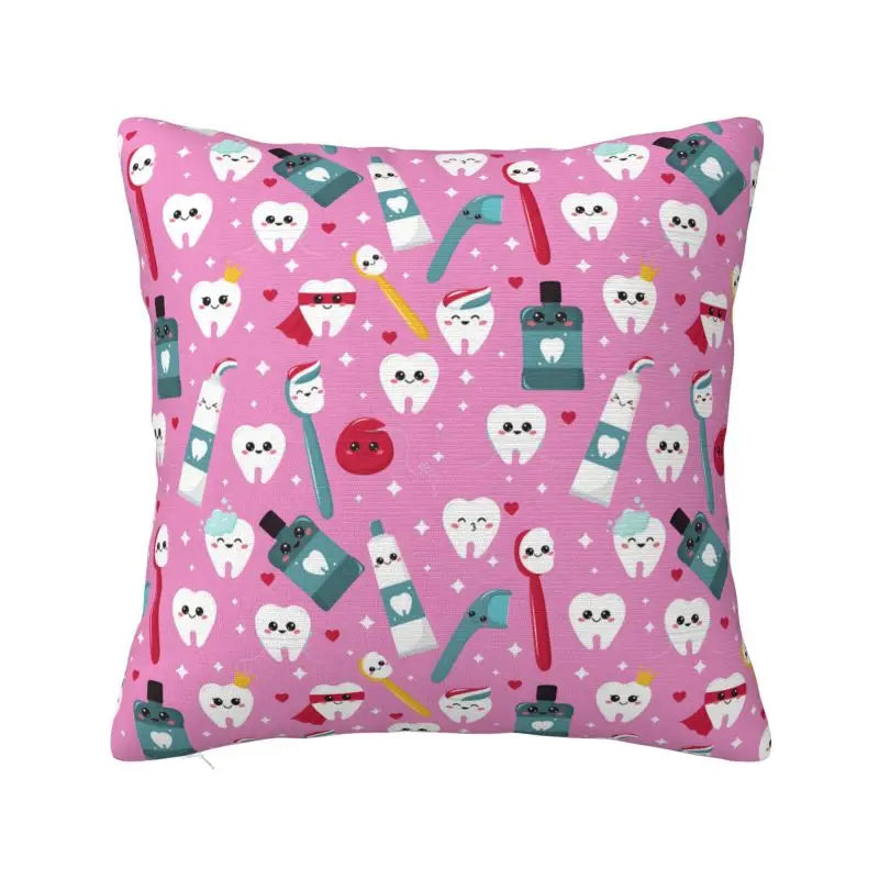 Custom Nordic Kawaii Healthy Teeth Pattern Tooth Cushion Cover for Sofa Soft Care Dental Health Pillow Case