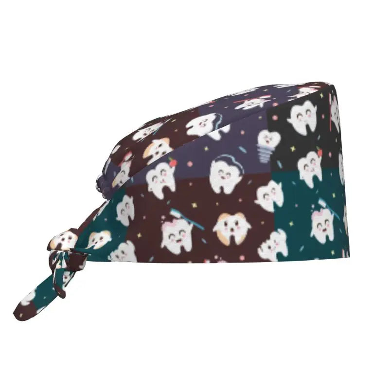 Tooth Print Scrub Cap - Adjustable Surgical Hat for Dental Professionals