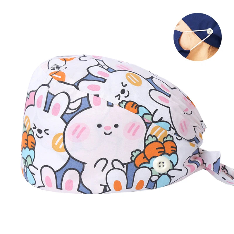 Tooth Print Surgical Scrub Caps Medical Nurse Work Hat Women Men Adjustable Nursing Doctor Dental Cap