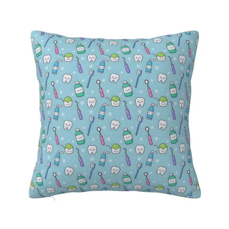 Custom Kawaii Healthy Teeth Pattern Tooth Throw Pillow Case Care Dental Health Nordic Cushion Cover Velvet Pillowcase