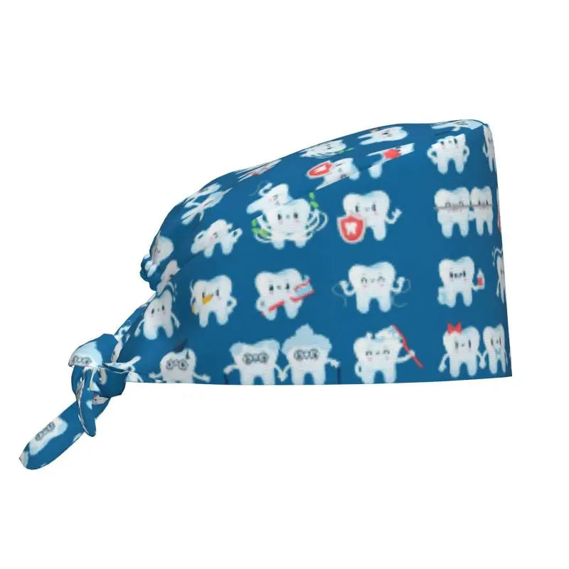 Tooth Print Scrub Cap - Adjustable Surgical Hat for Dental Professionals