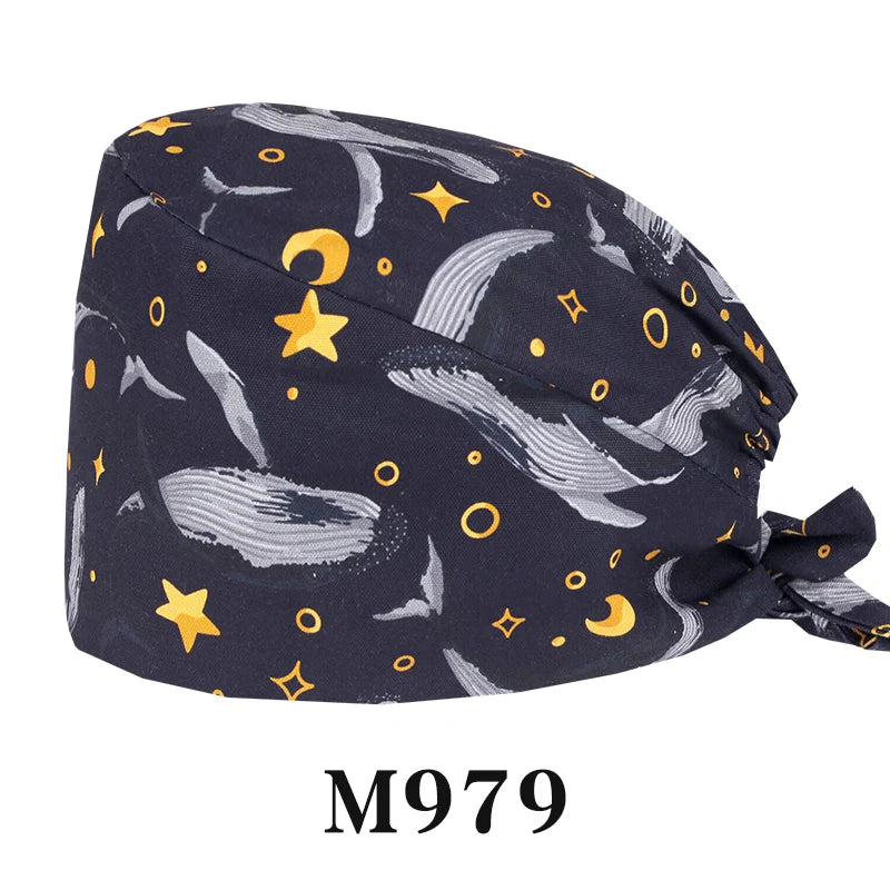 Tooth Fairy Scrub Caps for Man Woman Long Hair Adjustable Skullcap Beauty Salon Vet Working Hats with Bottons M981