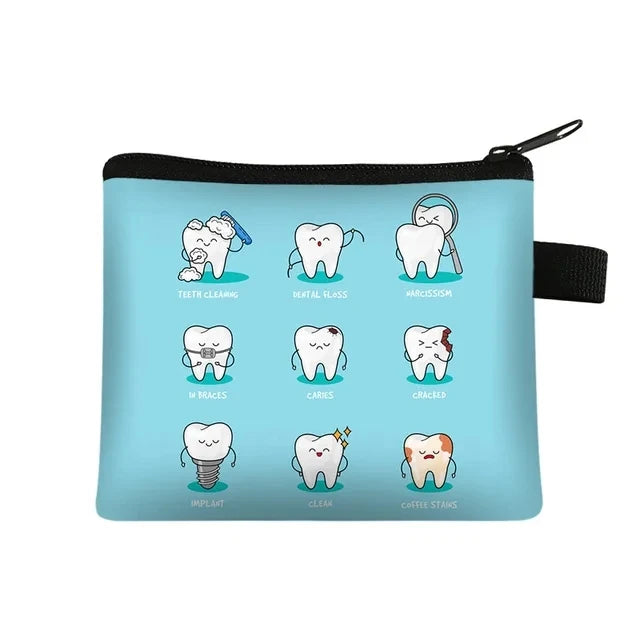 Cartoon Teeth Print Wallet Women Coin Purse Tooth Fairy Small Clutch Bag Candy Money Coin Bags Dental Clinic Mini Purses Gift