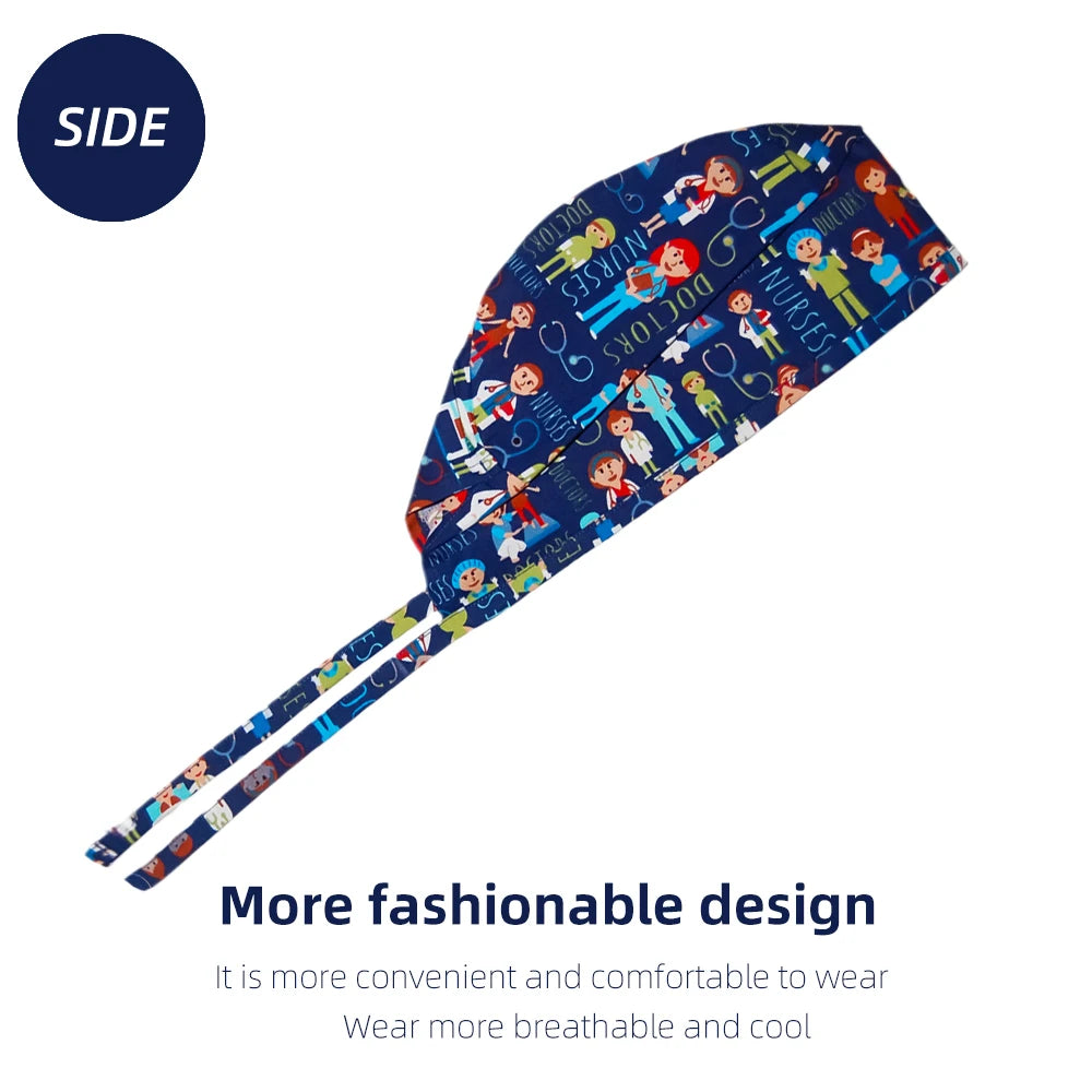 New Model surgical cap Cartoon Teeth print Dentist Clinic Dental Oral Care hat Nurse Doctor Nursing Hats Women men scrub caps