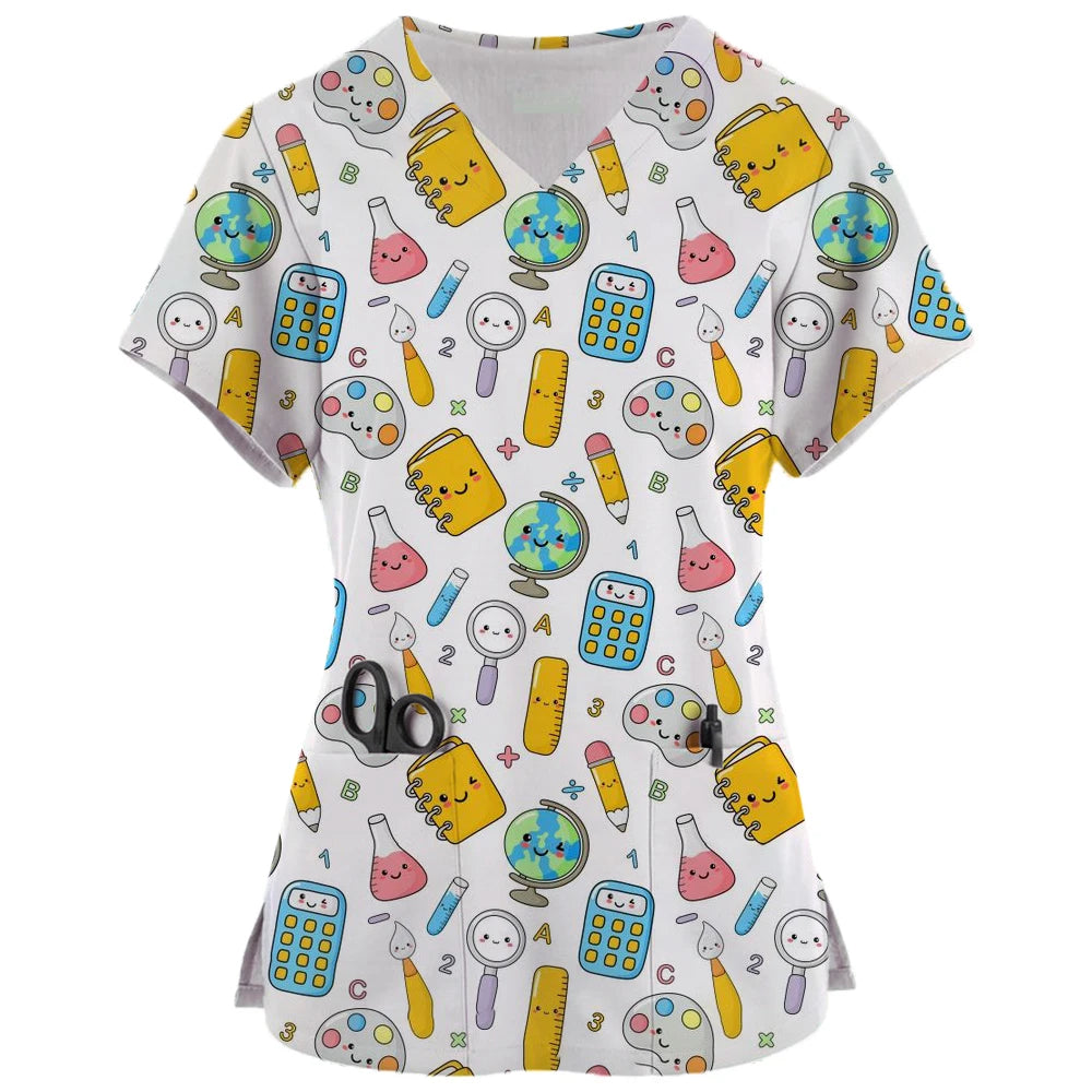 Teeth Print Scrub Top - Fun Dental Uniform for Healthcare Professionals