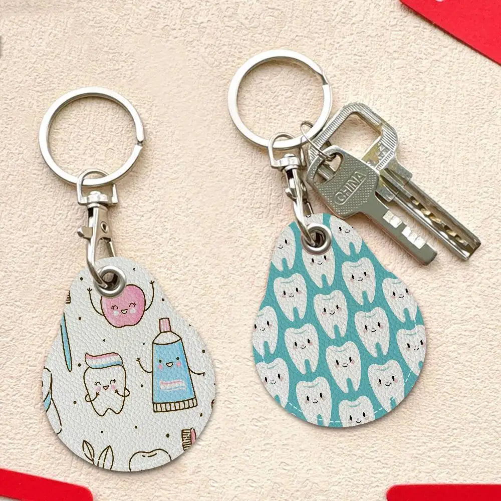 Dentist Dental Teeth Tooth Leather Access Card Holder, Water Drop Keychain, Bus Card Elevator Induction Protective Cover