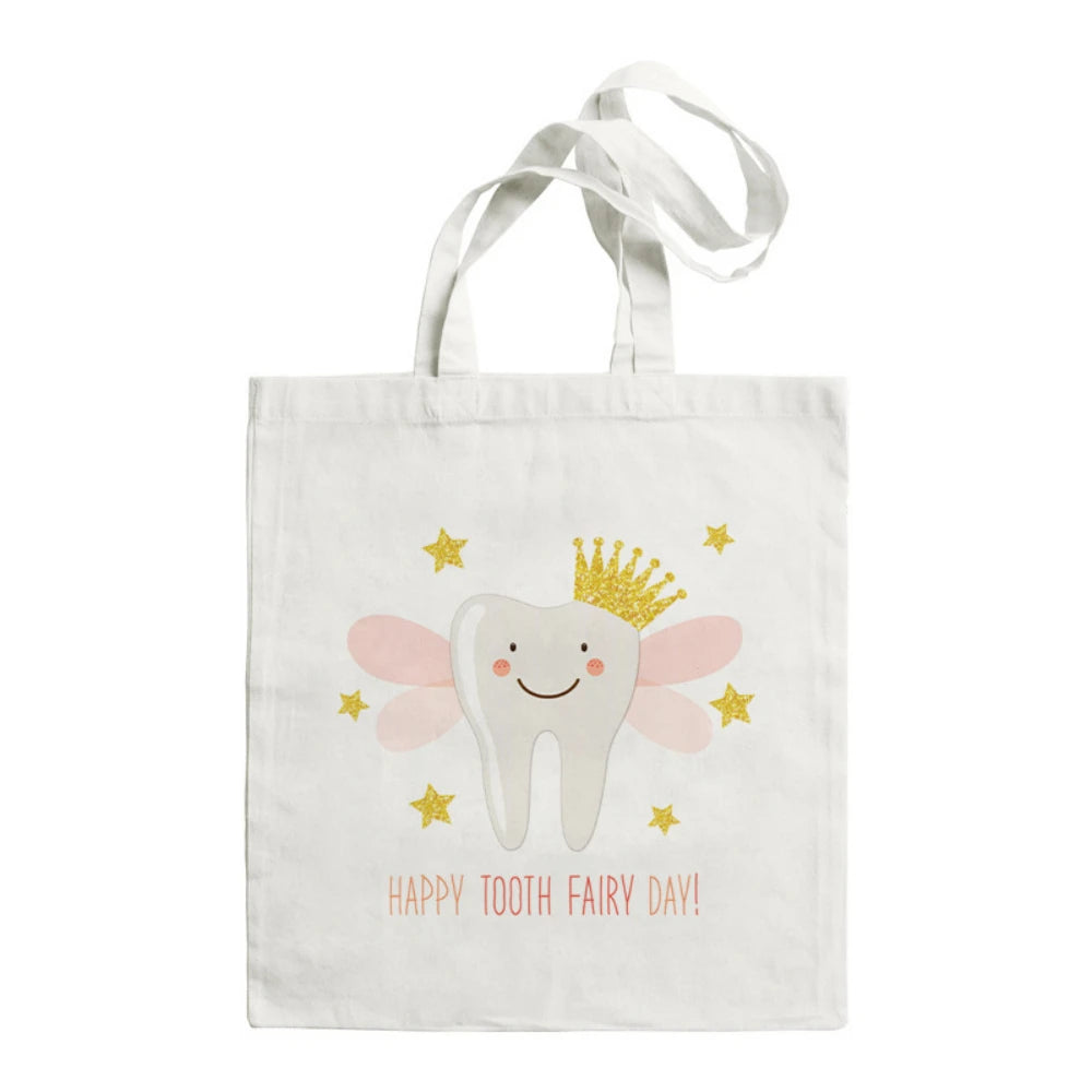 Cartoon Tooth Pattern Pattern Canvas Tote Bag - Dental Clinic Activity Gift Caring for Teeth Activity Bag Dentist Commut Handbag