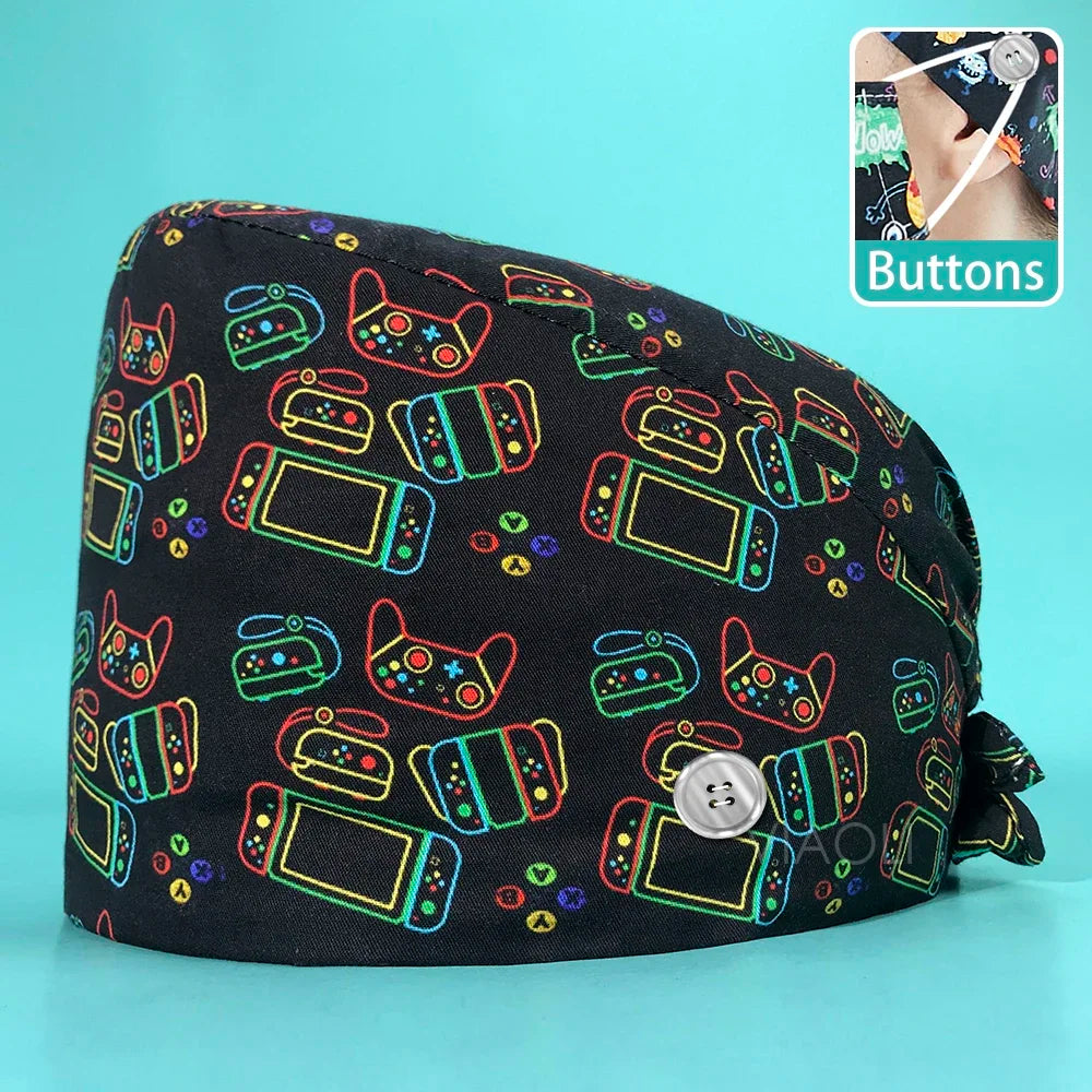 Dental Tooth Pattern Scrub Cap - Professional Surgical Hat for Women