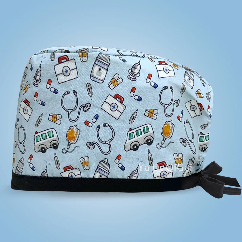 Unisex Pet Clinic Hats High Quality Tooth Print Dental Clinic Scrub Cap Breathable Medical Work Cap Cotton Nursing Hat Wholesale