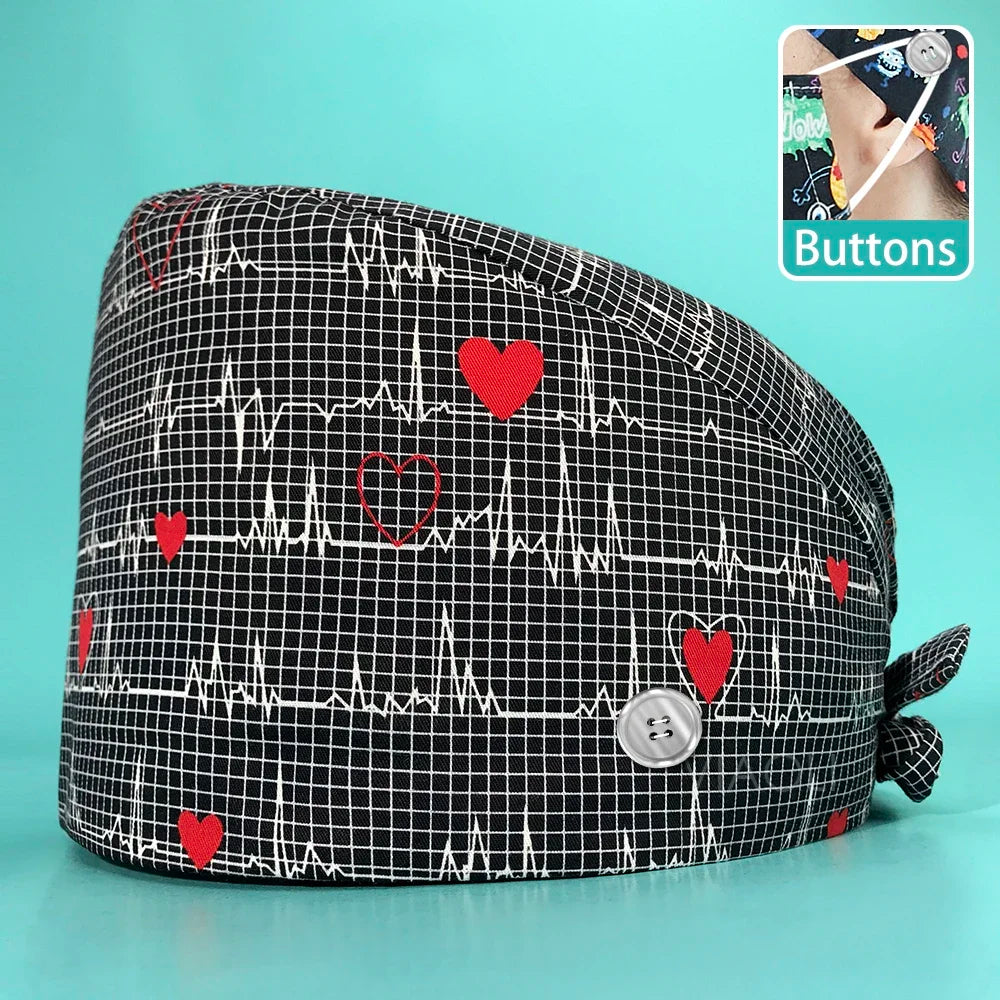 Dental Tooth Pattern Scrub Cap - Professional Surgical Hat for Women