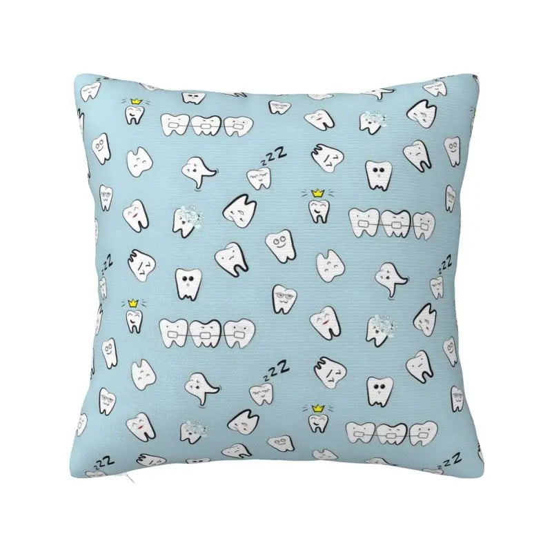 Custom Kawaii Healthy Teeth Pattern Tooth Throw Pillow Case Care Dental Health Nordic Cushion Cover Velvet Pillowcase