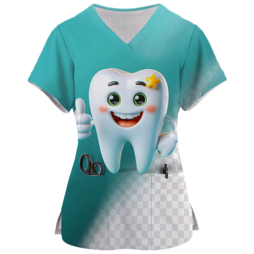 Teeth Print Scrub Top - Fun Dental Uniform for Healthcare Professionals