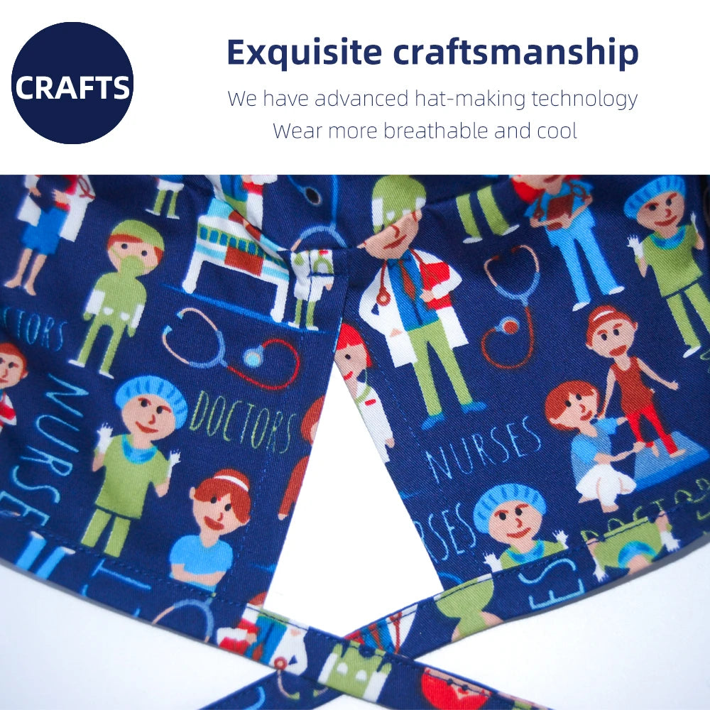 Teeth Pattern Nurse Cap Pure Cotton Dentistry Clinic Working Surgical Cap Woman man Dental accessories Scrub Caps with Sweatband