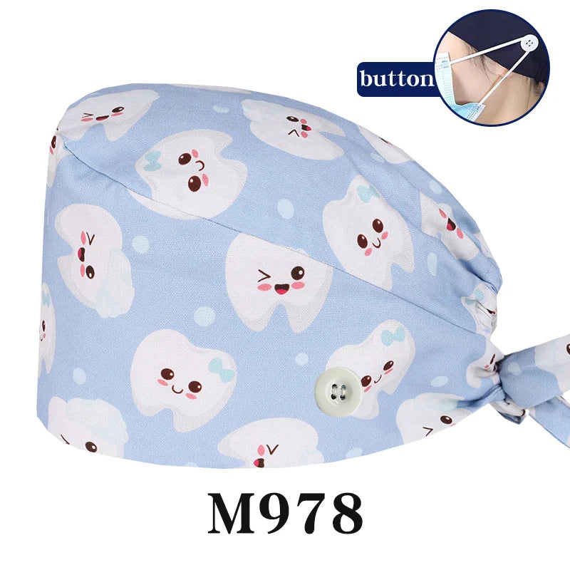 Tooth Fairy Scrub Caps for Man Woman Long Hair Adjustable Skullcap Beauty Salon Vet Working Hats with Bottons M981