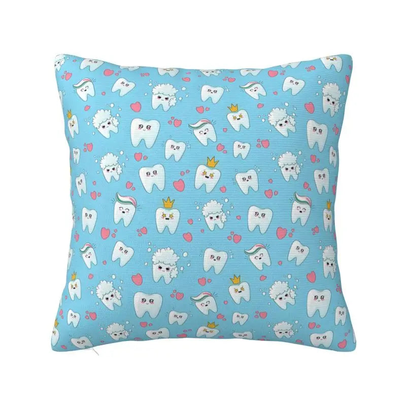 Custom Kawaii Healthy Teeth Pattern Tooth Throw Pillow Case Care Dental Health Nordic Cushion Cover Velvet Pillowcase