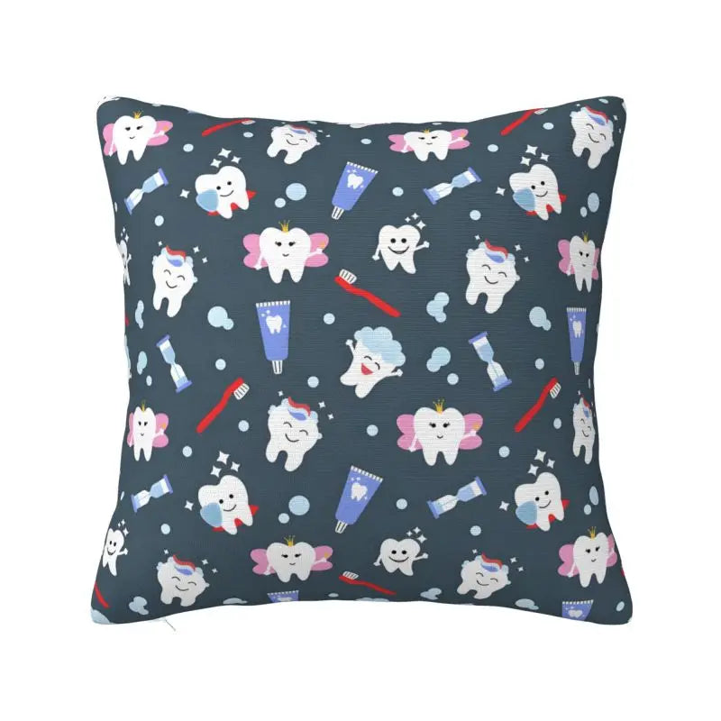 Custom Nordic Kawaii Healthy Teeth Pattern Tooth Cushion Cover for Sofa Soft Care Dental Health Pillow Case