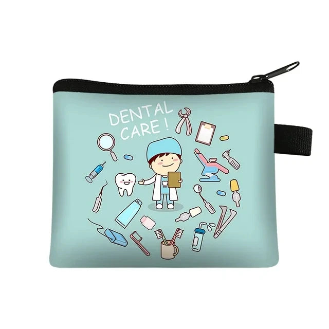 Cartoon Teeth Print Wallet Women Coin Purse Tooth Fairy Small Clutch Bag Candy Money Coin Bags Dental Clinic Mini Purses Gift