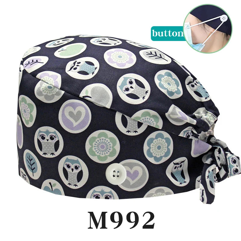 Tooth Fairy Scrub Caps for Man Woman Long Hair Adjustable Skullcap Beauty Salon Vet Working Hats with Bottons M981
