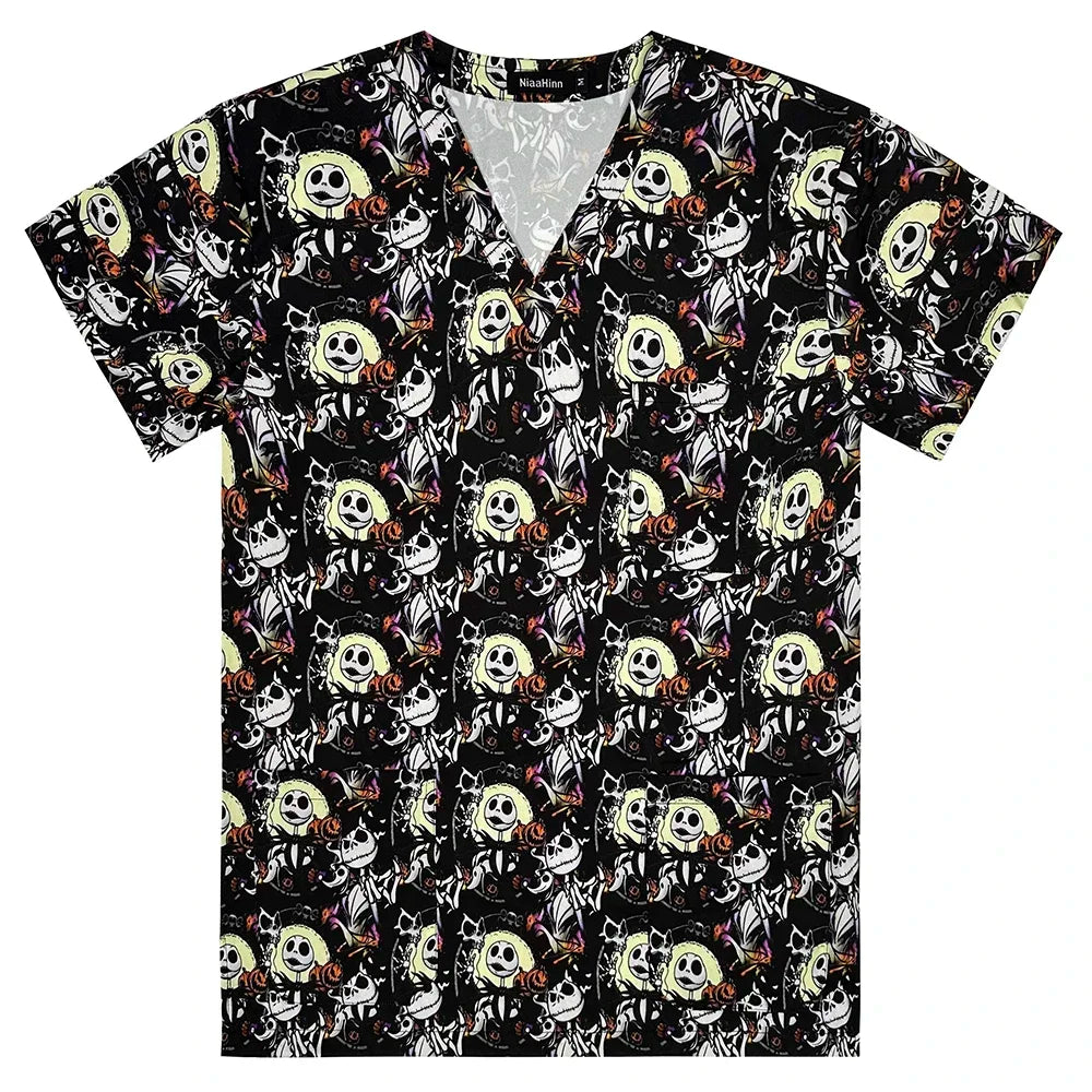 Men's Work Uniform Teeth Print Dentist Comfortable Short Sleeve Scrubs V-Neck Top Clinic Pharmacy Nursing Accessories Blouse New