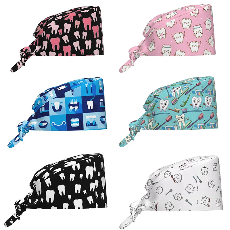 Tooth Print Scrub Cap - Adjustable Surgical Hat for Dental Professionals