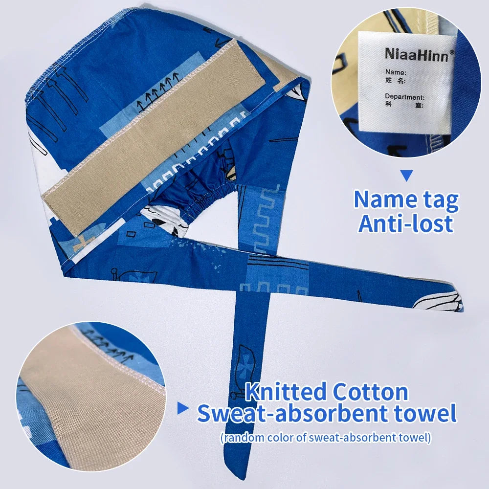 Tooth Printing Adjustable medical Hats Dental Hospital Scrubs Caps Unisex Tie Back Cartoon Scrubs Hats Health nursing Work Hats