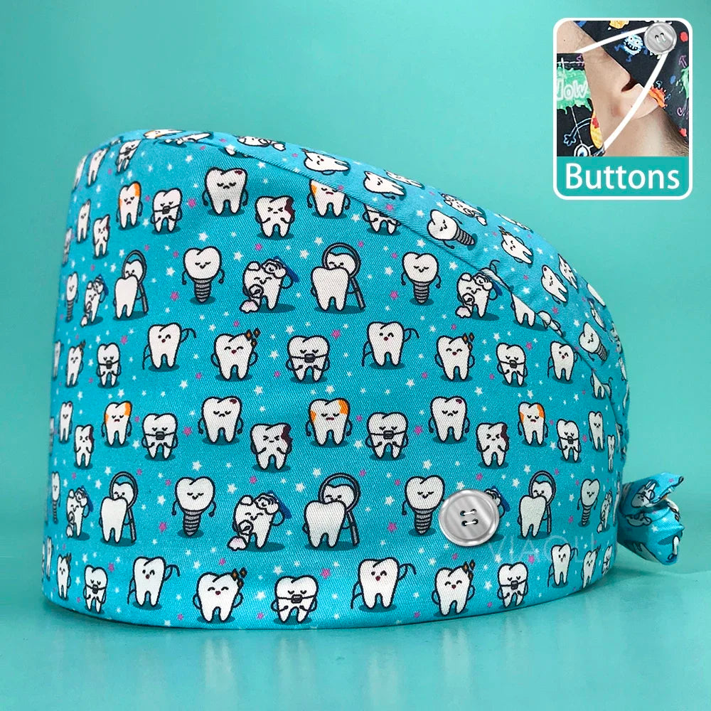 Dental Tooth Pattern Scrub Cap - Professional Surgical Hat for Women