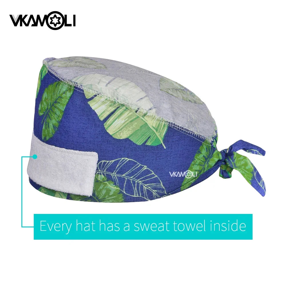 new unisex scrubs caps tooth printing cap adjustable size cotton sweat-absorbent elastic scrub hats Dental beauty dentist cap