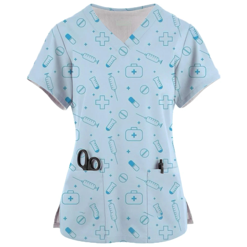 Teeth Print Scrub Top - Fun Dental Uniform for Healthcare Professionals