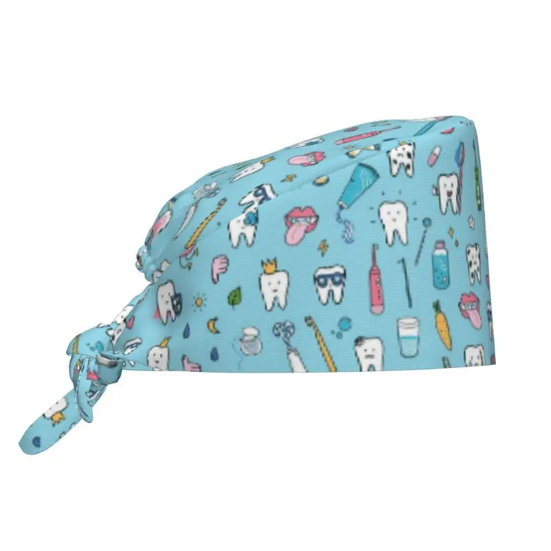 Tooth Print Scrub Cap - Adjustable Surgical Hat for Dental Professionals